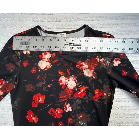 Aritzia Wildred Fleure Mini Bodycon Dress Women's XS Black Floral Long Sleeve - Picture 6 of 10